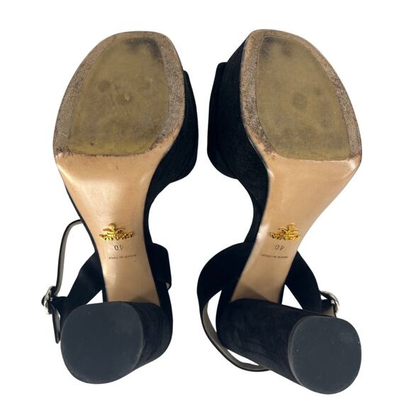 Prada Suede Platform Peep Toe Heels in Black - Picture 13 of 14